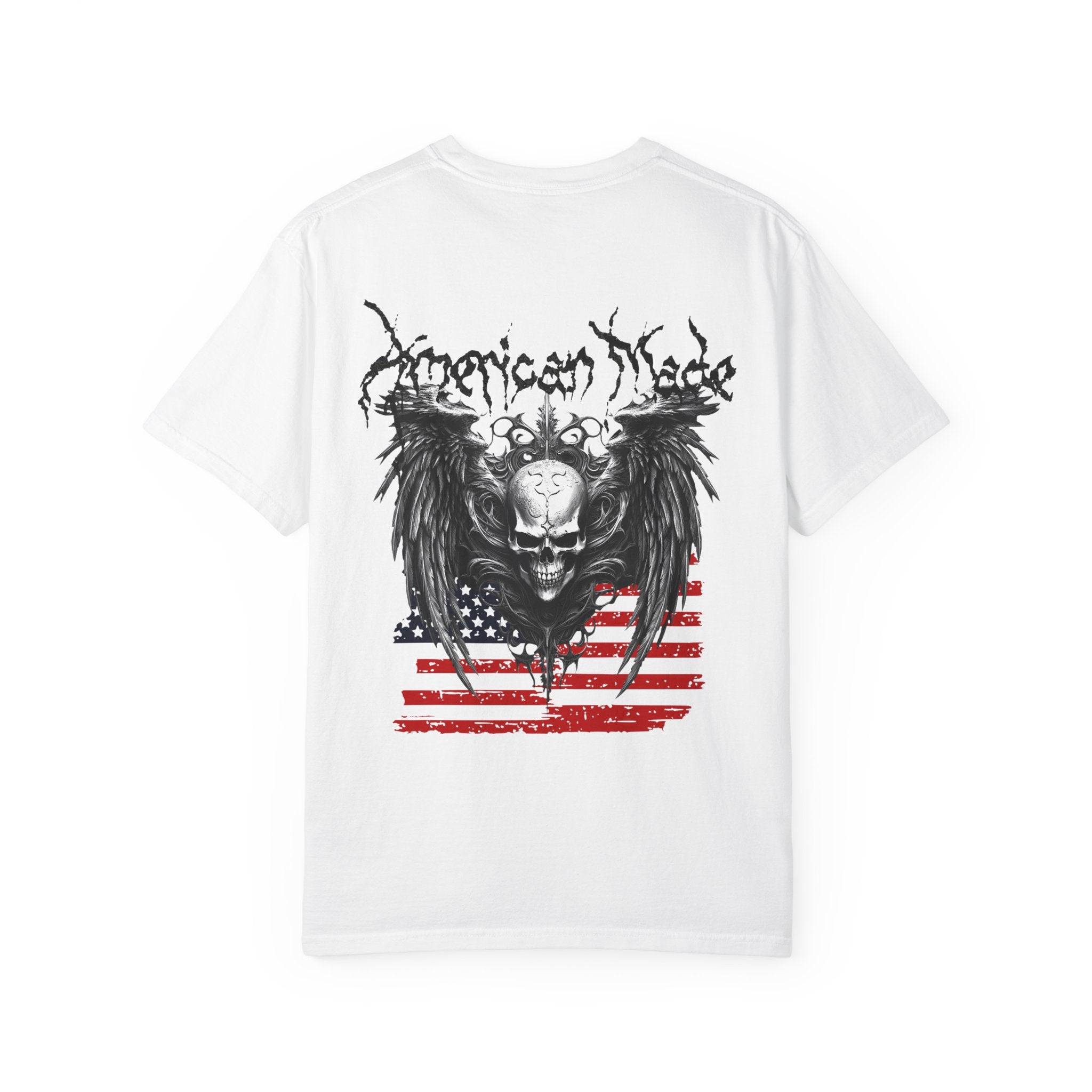 Freedom Skull Tee — Gothic Skull Wings with Distressed American Flag - Streetwear T-Shirt - Midnight Eye, LLC