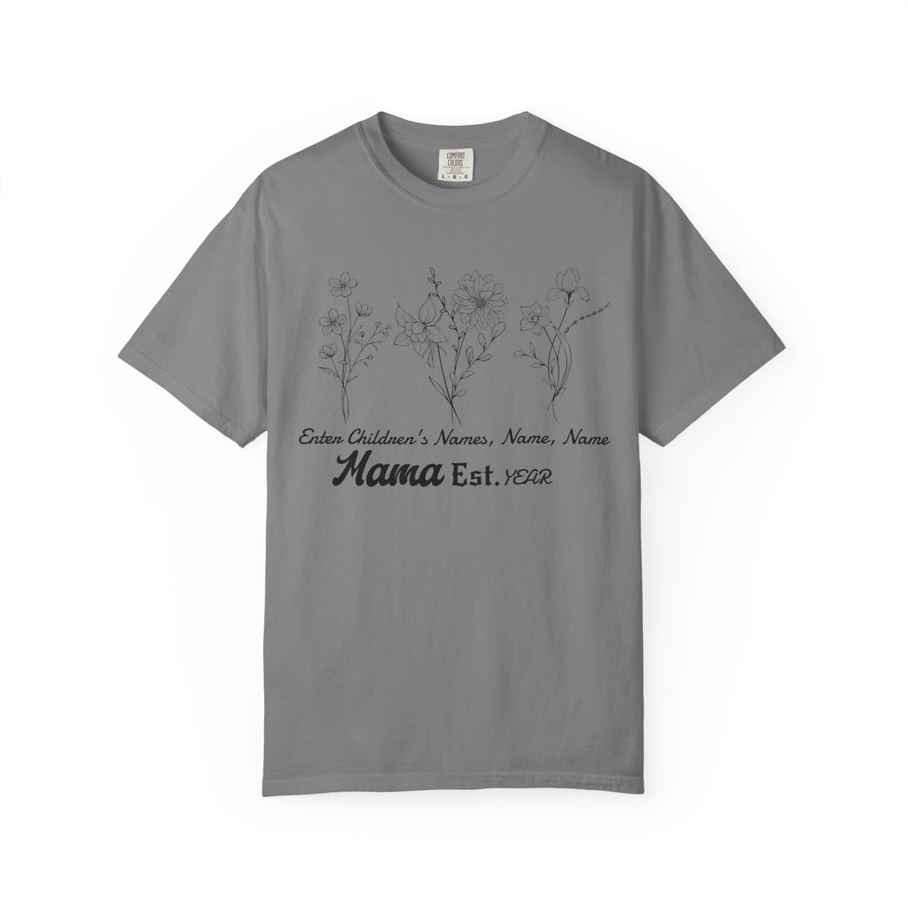 Mama Est. Personalized Floral T-Shirt — Child Name & Birth Year Tee - Midnight Eye, LLC