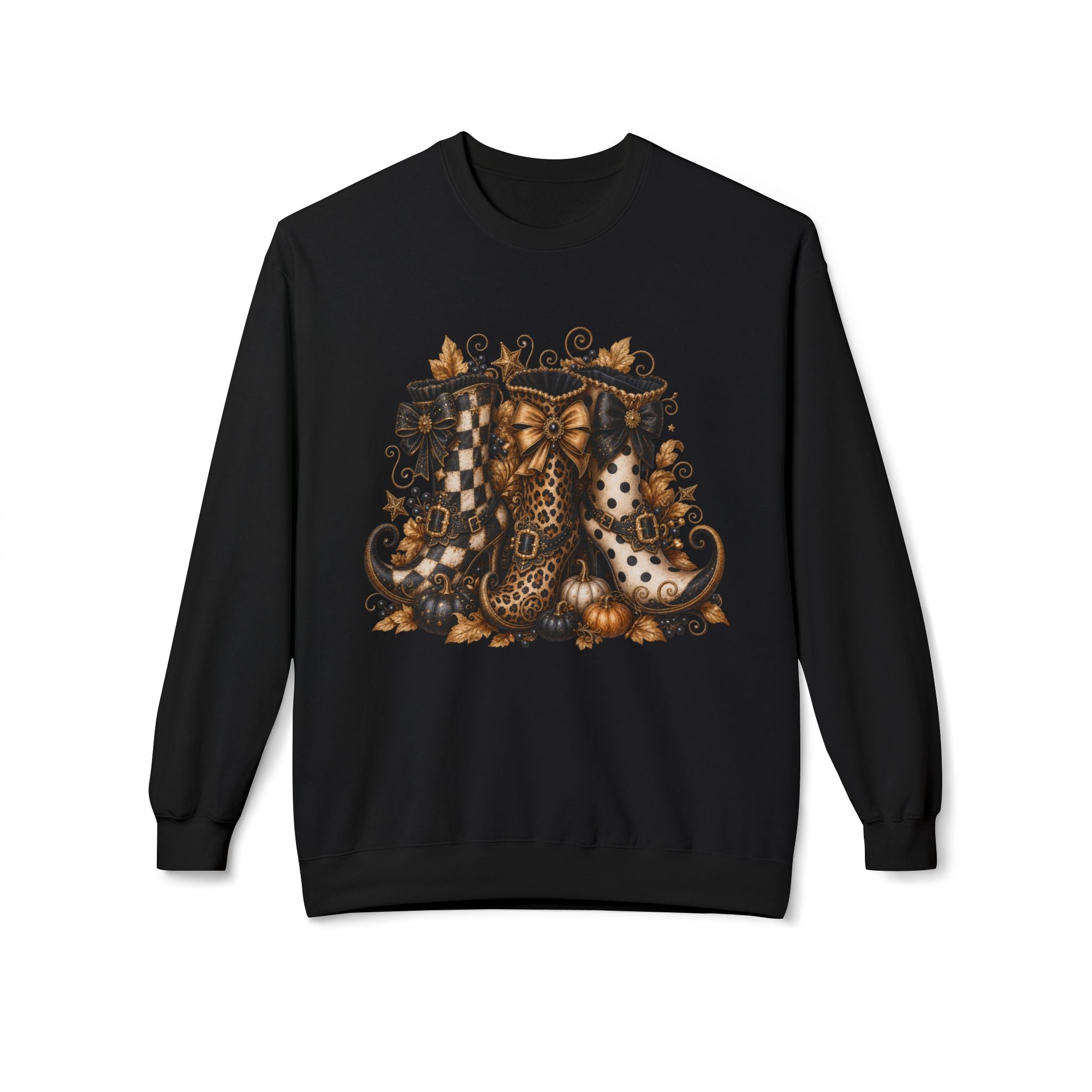 Halloween Boots Crewneck Sweatshirt — Autumn Witchy Vintage Goth Boot Trio Design