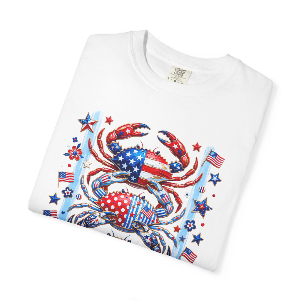 Patriotic Crab T-Shirt — Red White Blue Fourth of July Tee - Faux Brushstroke Graphic Tee - Midnight Eye, LLC