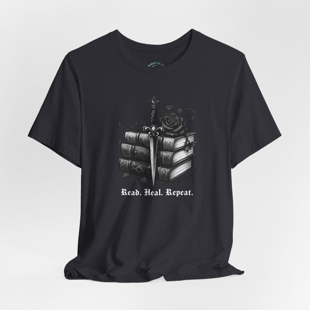 Read. Heal. Repeat. Gothic Book, Rose & Dagger T-Shirt. Books Tee - Dark Aesthetic - Midnight Eye, LLC