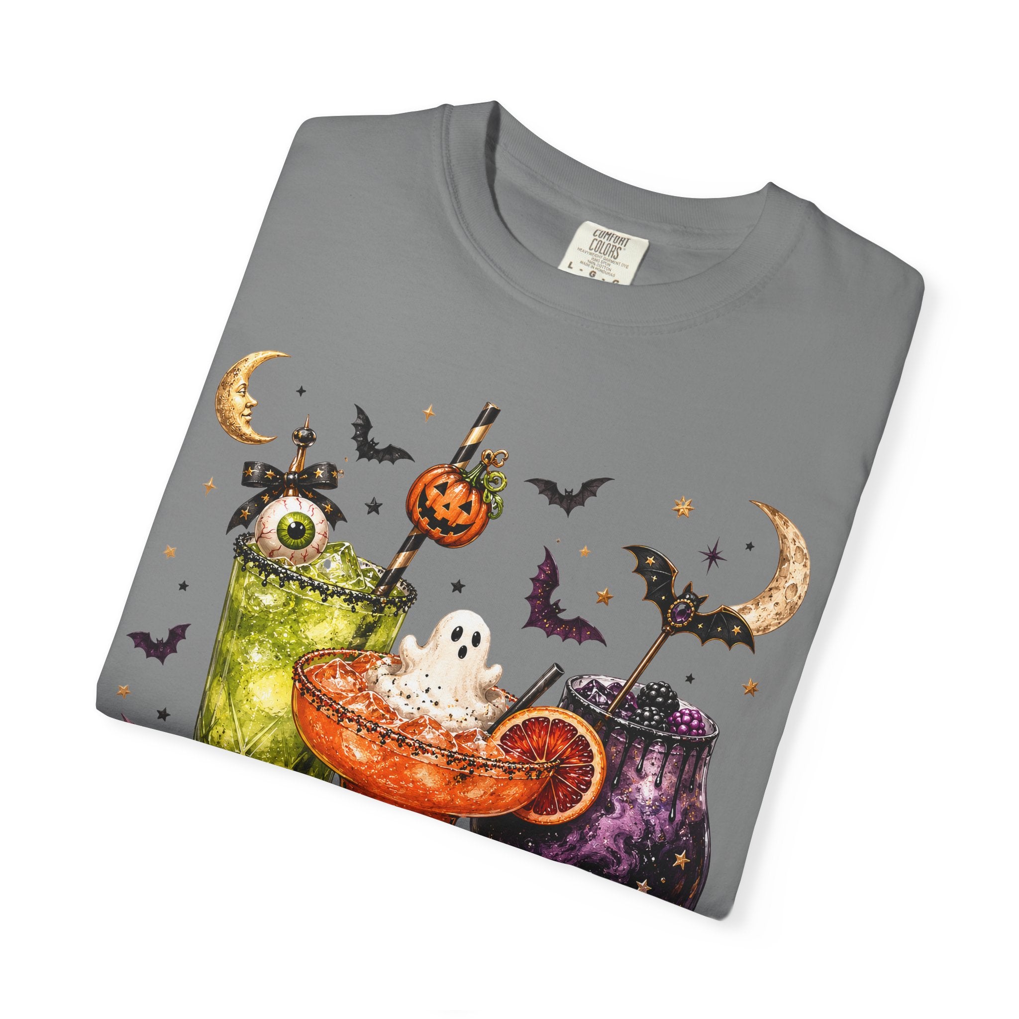 Halloween Cocktail T-Shirt — Spooky Drinks, Cute Bats & Pumpkins. Midnight Eye, LLC