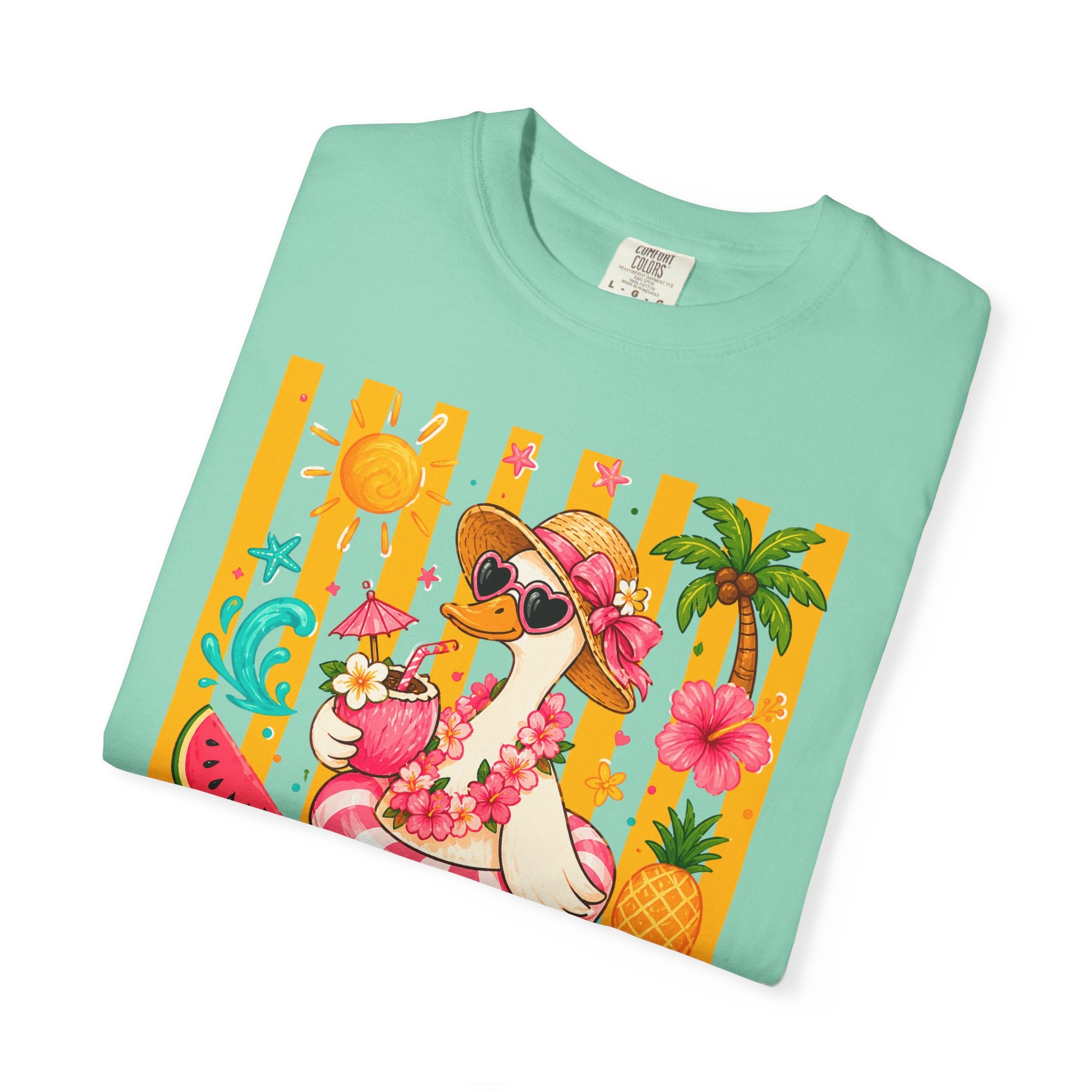 Silly Goose & Flamingo Tropical Beach Tee — Summer Vacation Shirt - Midnight Eye, LLC