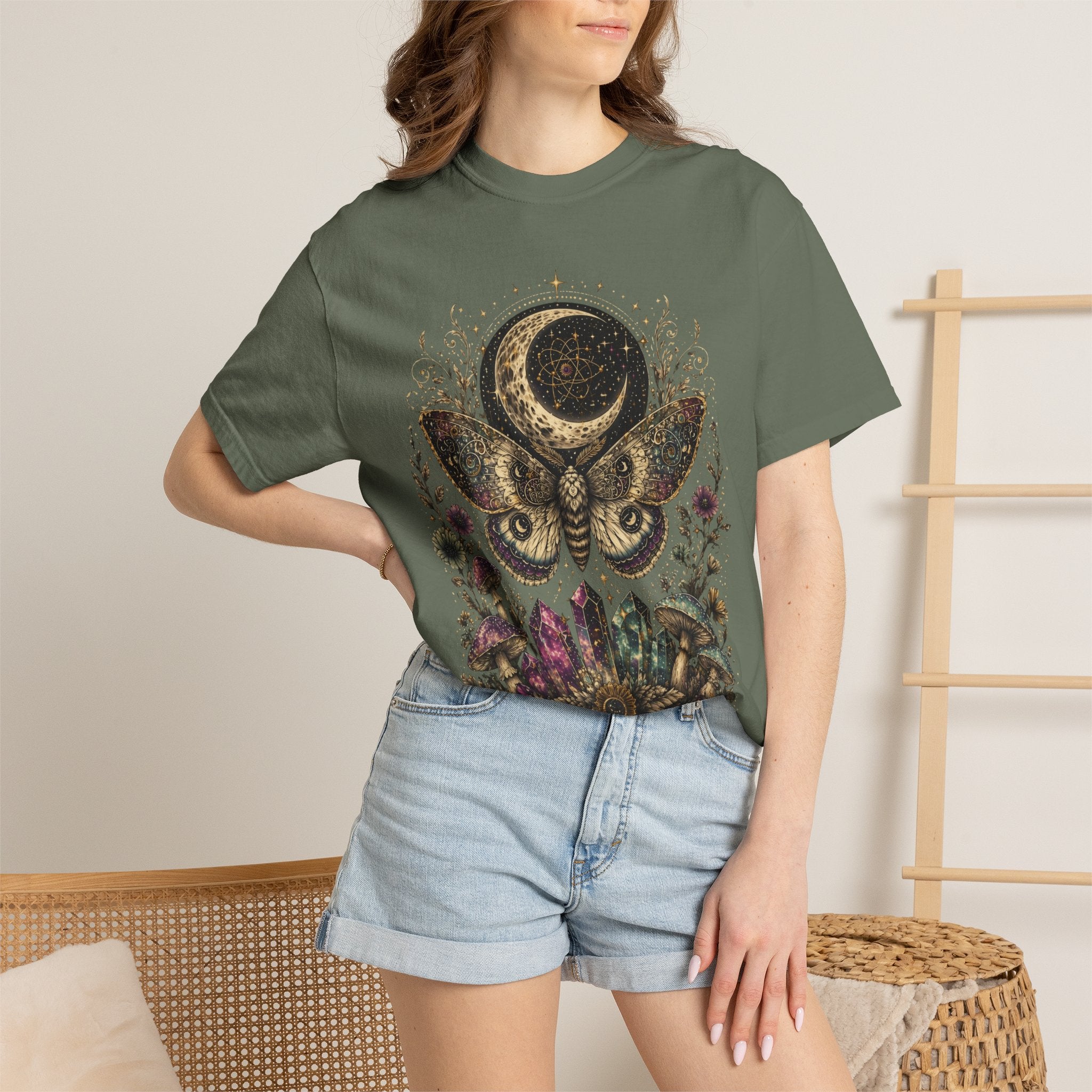 Mystic Moon Moth T-Shirt — Celestial Moth & Crescent Moon Graphic Tee