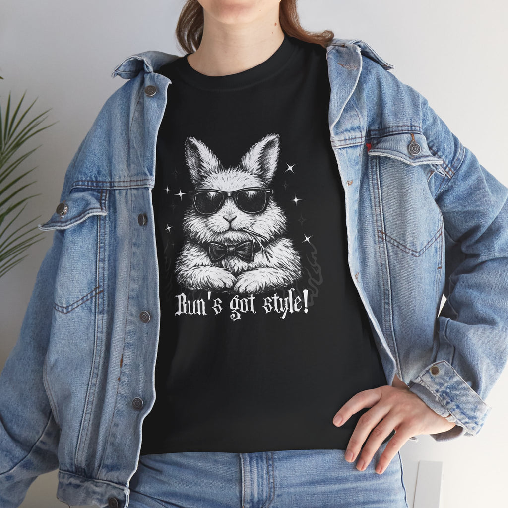Graphic Tee — "Bun's Got Style" Cool Bunny Sunglasses T-Shirt - Gothic Tee - Dark Aesthetic T-Shirt - Midnight Eye, LLC