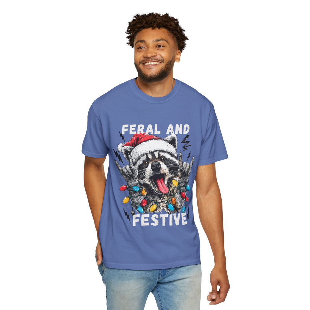 Feral and Festive Funny Raccoon Christmas T-Shirt - Racoon Graphic T-Shirt