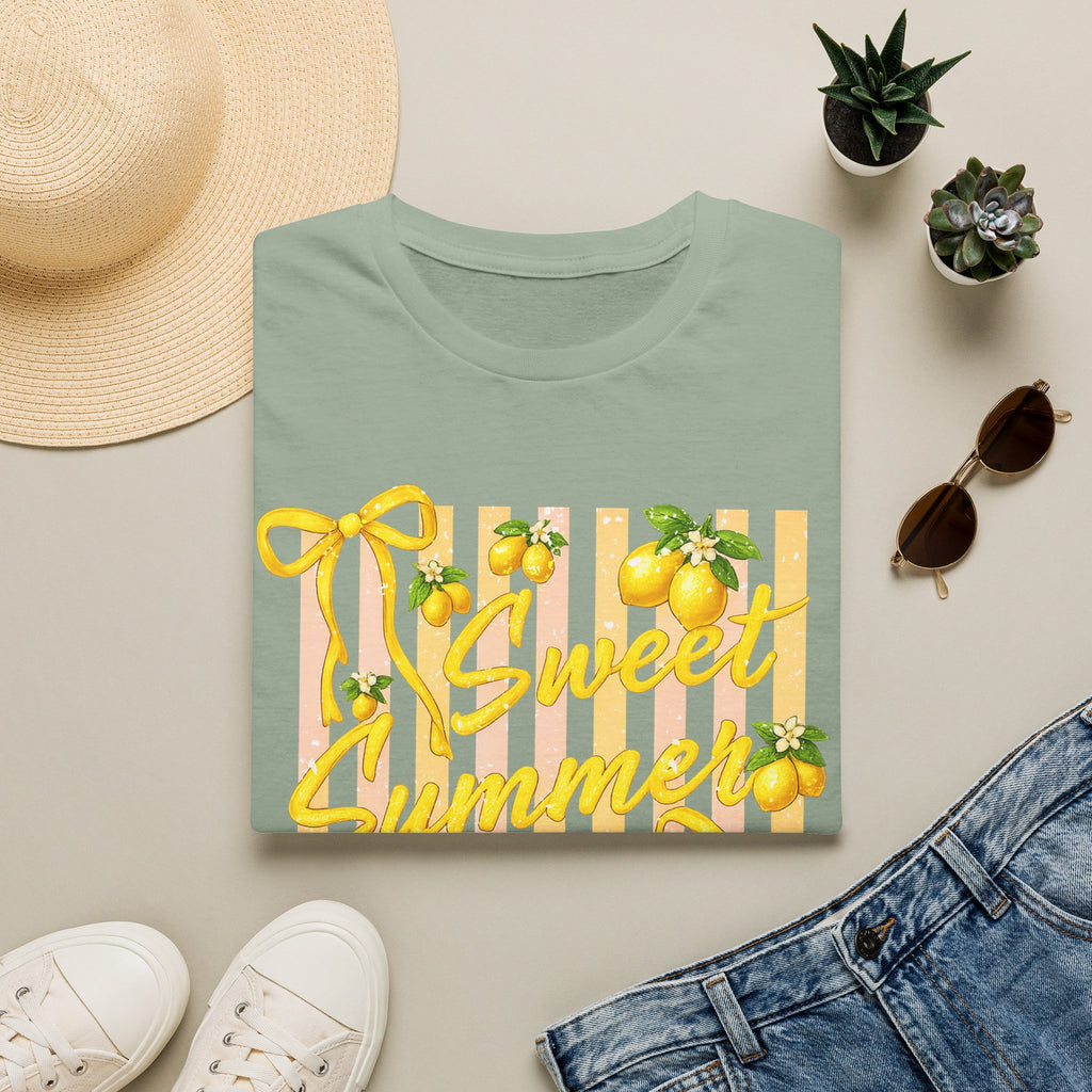 Sweet Summer Lemon Striped T-Shirt - Cute Bows Colorful Summer T-Shirt. Midnight Eye, LLC
