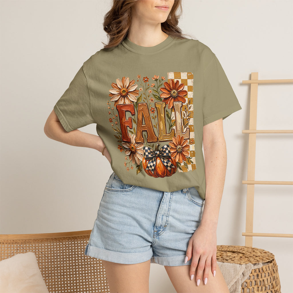 Fall Floral Pumpkin T-Shirt — Rustic Autumn Graphic Tee. Midnight Eye, LLC