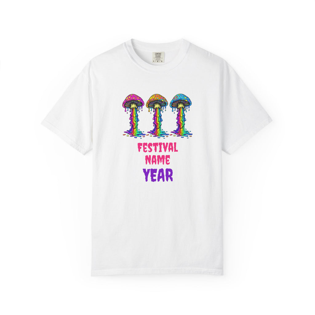 Personalized Rave Mushroom T-Shirt – Festival Tee. Enter Text and Year of Your Festival - Midnight Eye, LLC
