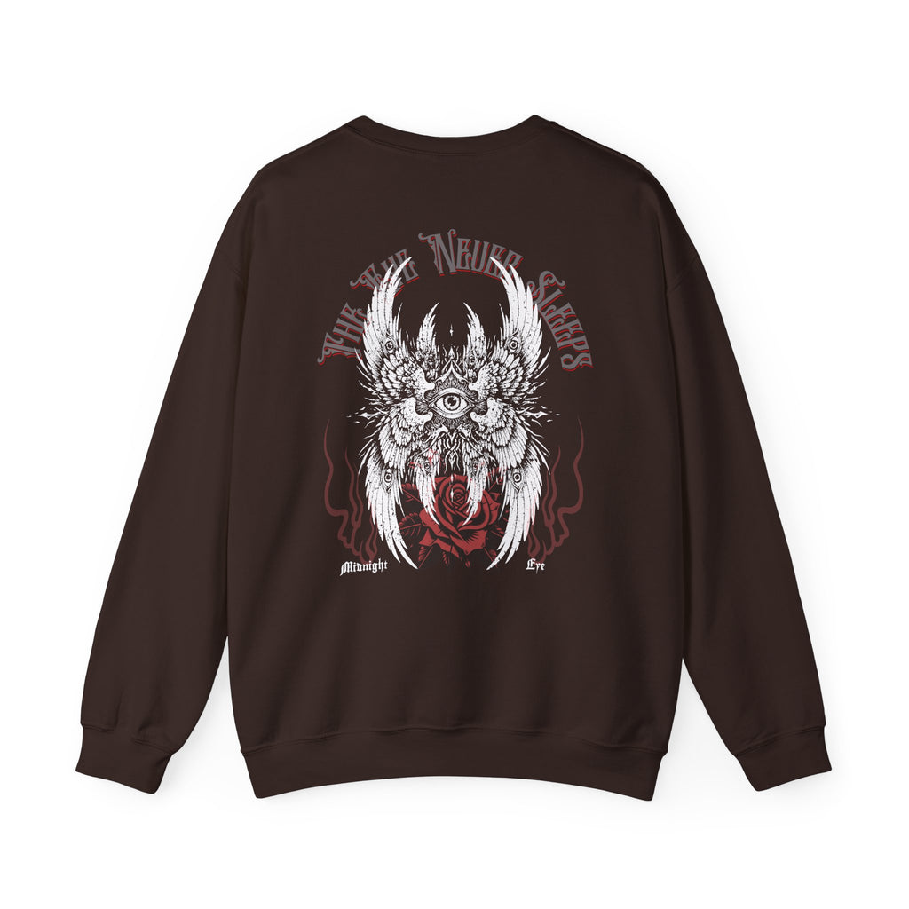 Gothic Winged Eye & Rose Graphic Sweatshirt - Rose and Wings Sweatshirt - Occult and Dark Aesthetic - Midnight Eye, LLC