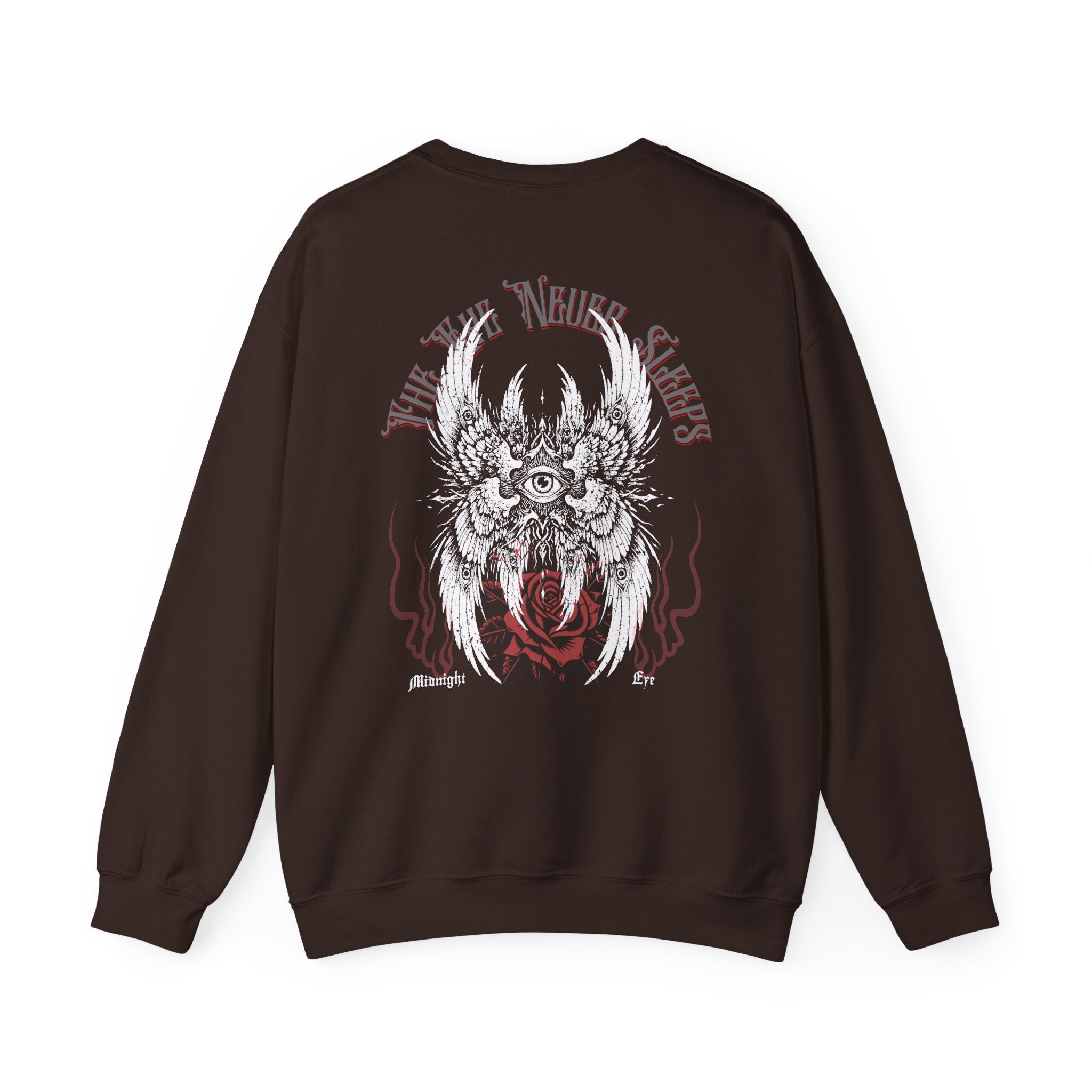 Gothic Winged Eye & Rose Graphic Sweatshirt - Rose and Wings Sweatshirt - Occult and Dark Aesthetic - Midnight Eye, LLC