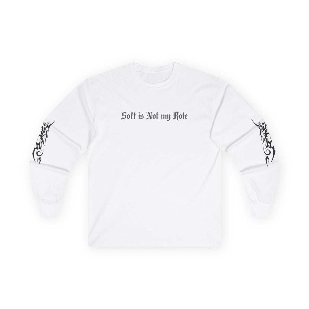 Long Sleeve Tee — 'Soft is Not my Role' Gothic Graphic with Angel & Tribal Sleeves - Midnight Eye, LLC