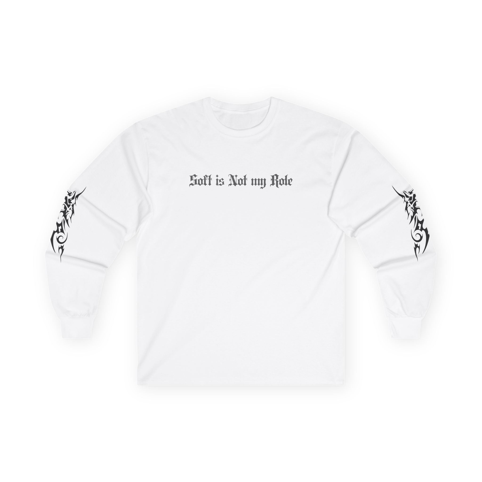 Long Sleeve Tee — 'Soft is Not my Role' Gothic Graphic with Angel & Tribal Sleeves - Midnight Eye, LLC
