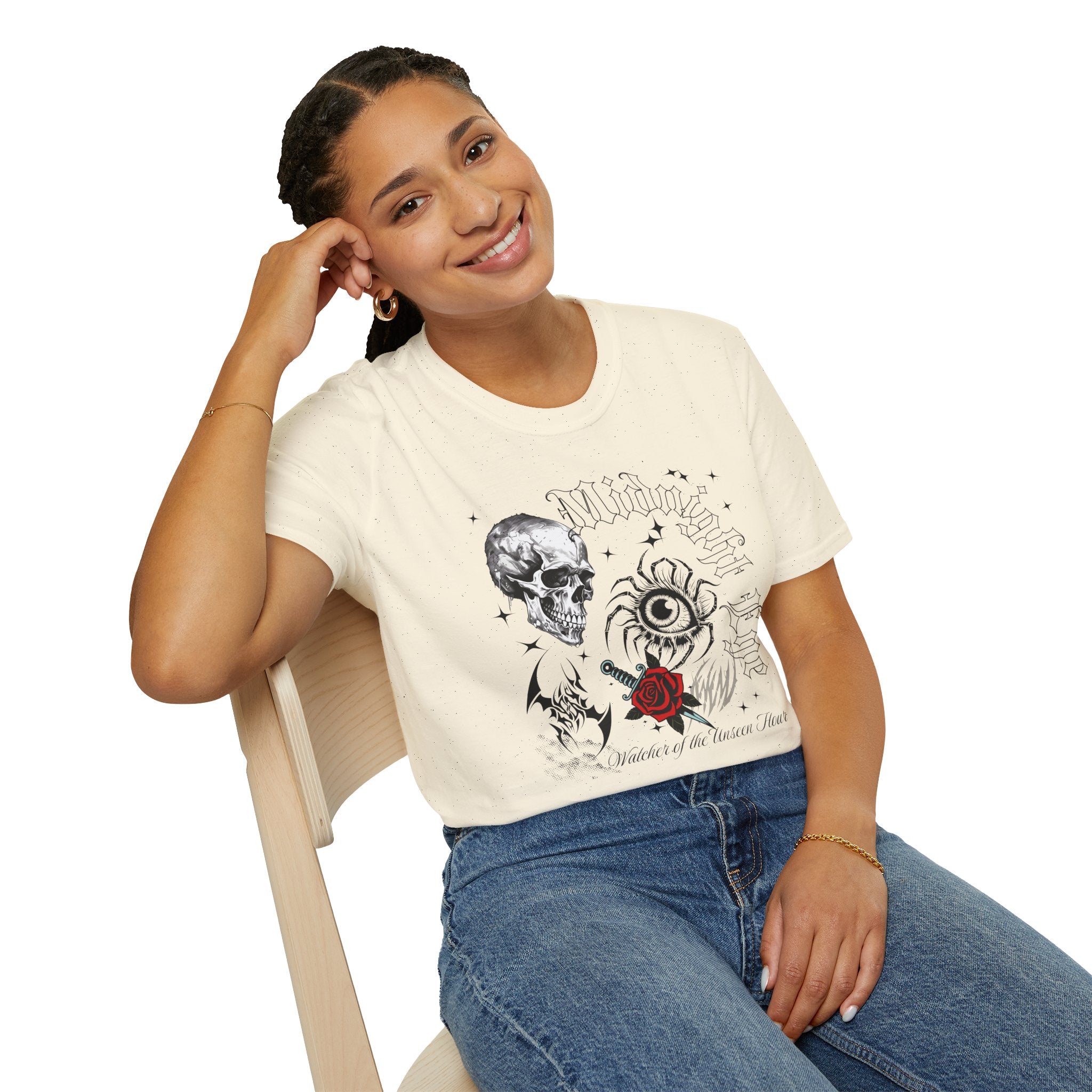 Skull & Red Rose Graphic T-Shirt – Mystic Eye, Tarot - Inspired Gothic Tee - Vintage Tee - Dark Aesthetic T-Shirt - Midnight Eye, LLC