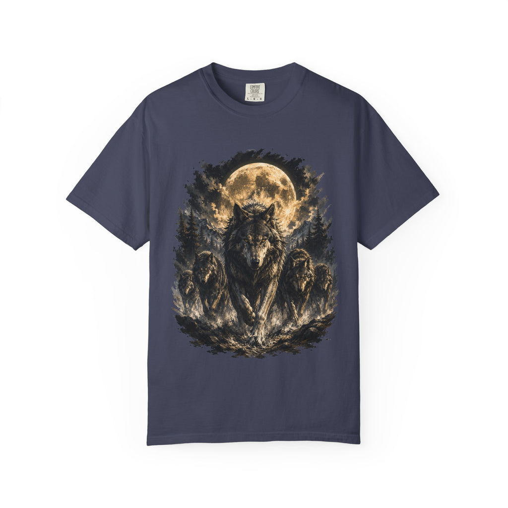 Wolf Pack Mystical Moon T-Shirt — Vintage Moonlit Forest Graphic Tee