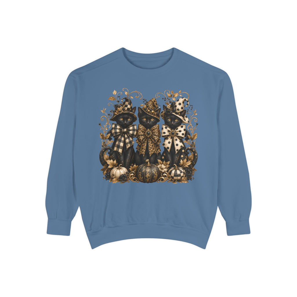 Fall Cats and Pumpkins Crewneck — Comfort Colors Unisex Fleece. Midnight Eye, LLC