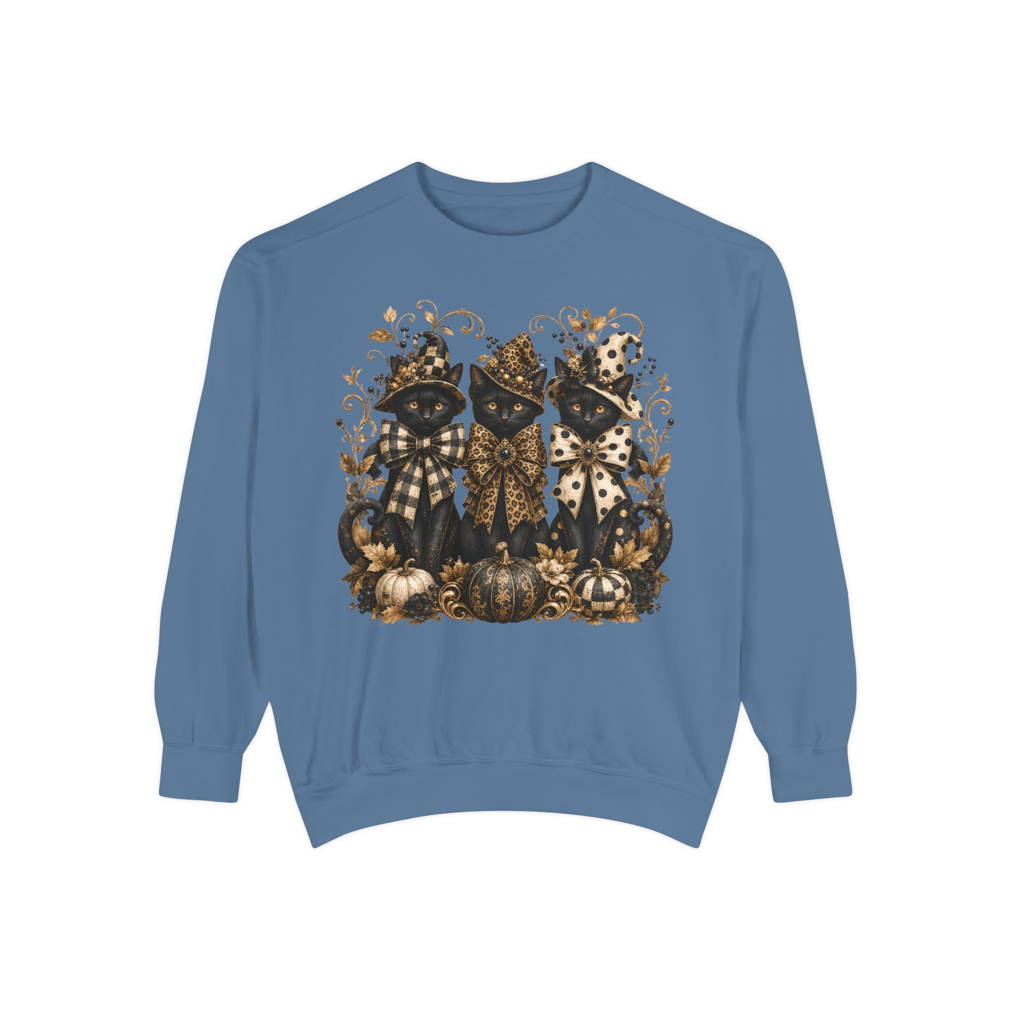Fall Cats and Pumpkins Crewneck — Comfort Colors Unisex Fleece. Midnight Eye, LLC