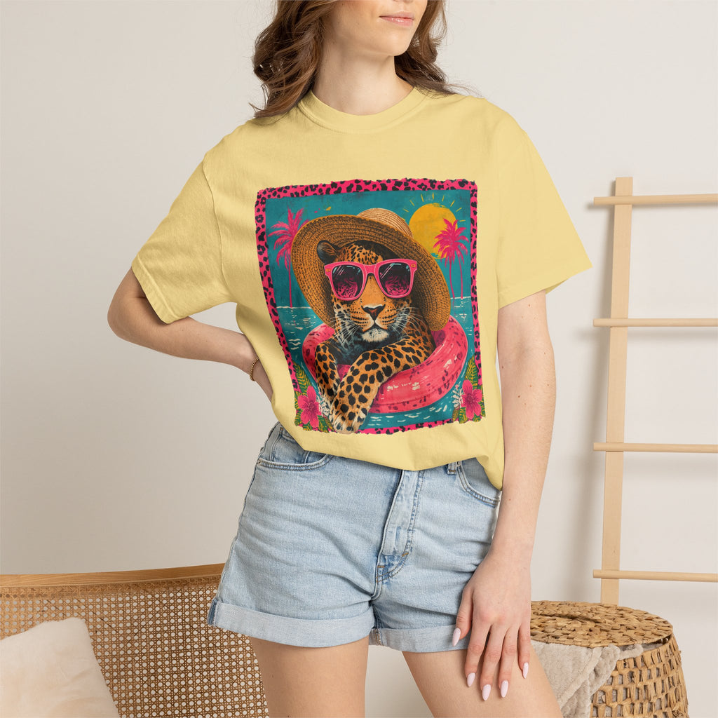 T-Shirt — Tropical Leopard in Sunglasses Summer Graphic - Sassy Vacation T-Shirt. Midnight Eye, LLC.