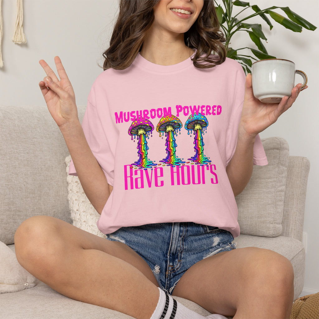 Rave Mushroom T-Shirt — “Mushroom Powered” Psychedelic Festival Tee - Midnight Eye, LLC