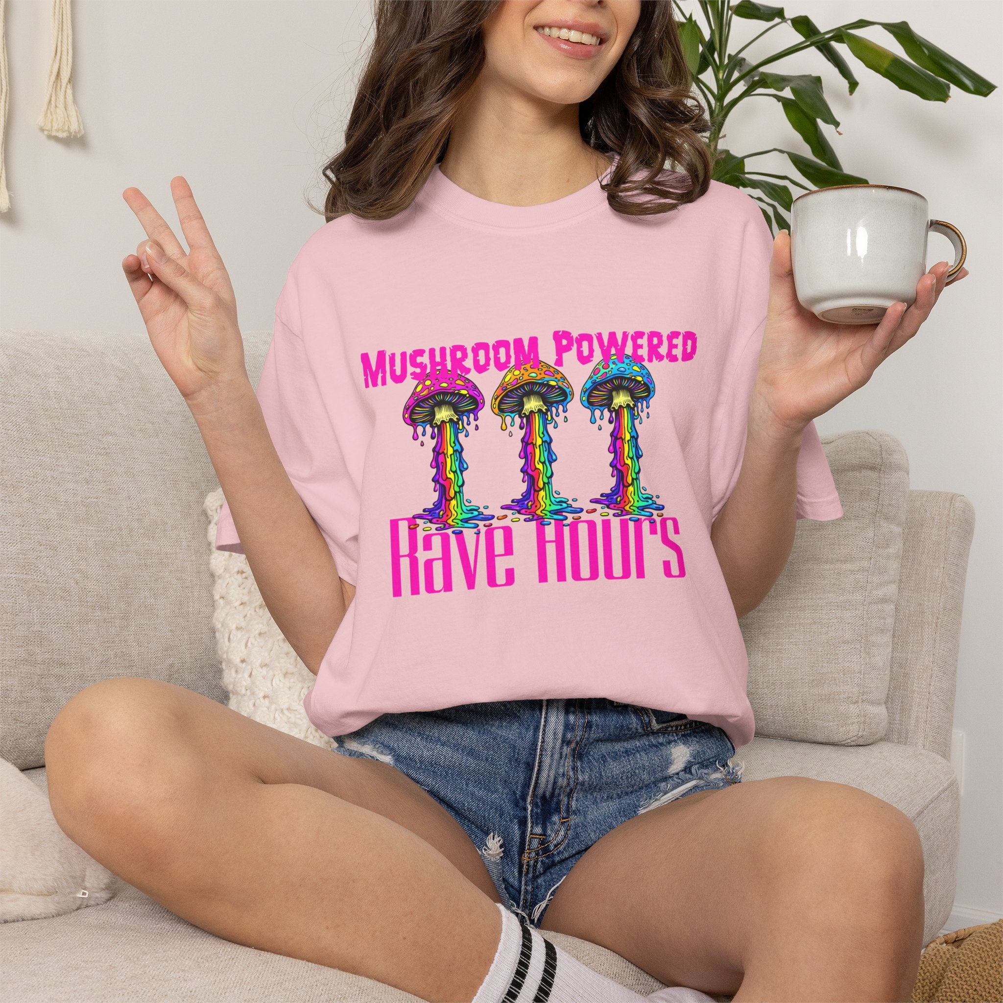 Rave Mushroom T-Shirt — “Mushroom Powered” Psychedelic Festival Tee - Midnight Eye, LLC