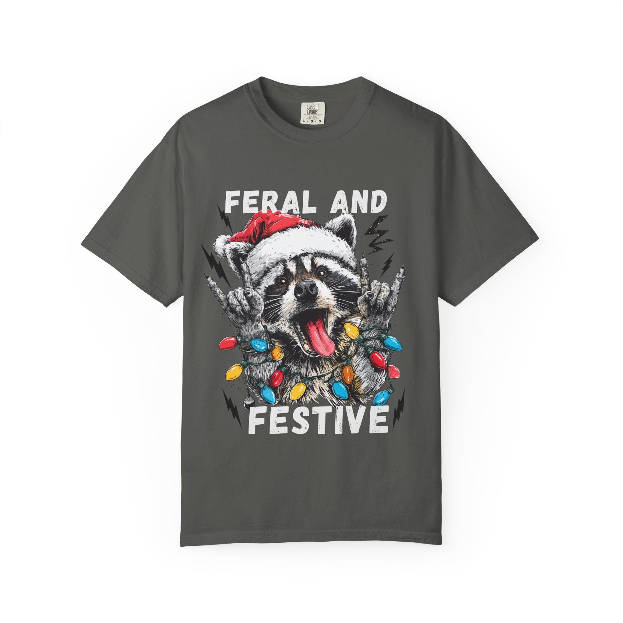Feral and Festive Funny Raccoon Christmas T-Shirt - Racoon Graphic T-Shirt