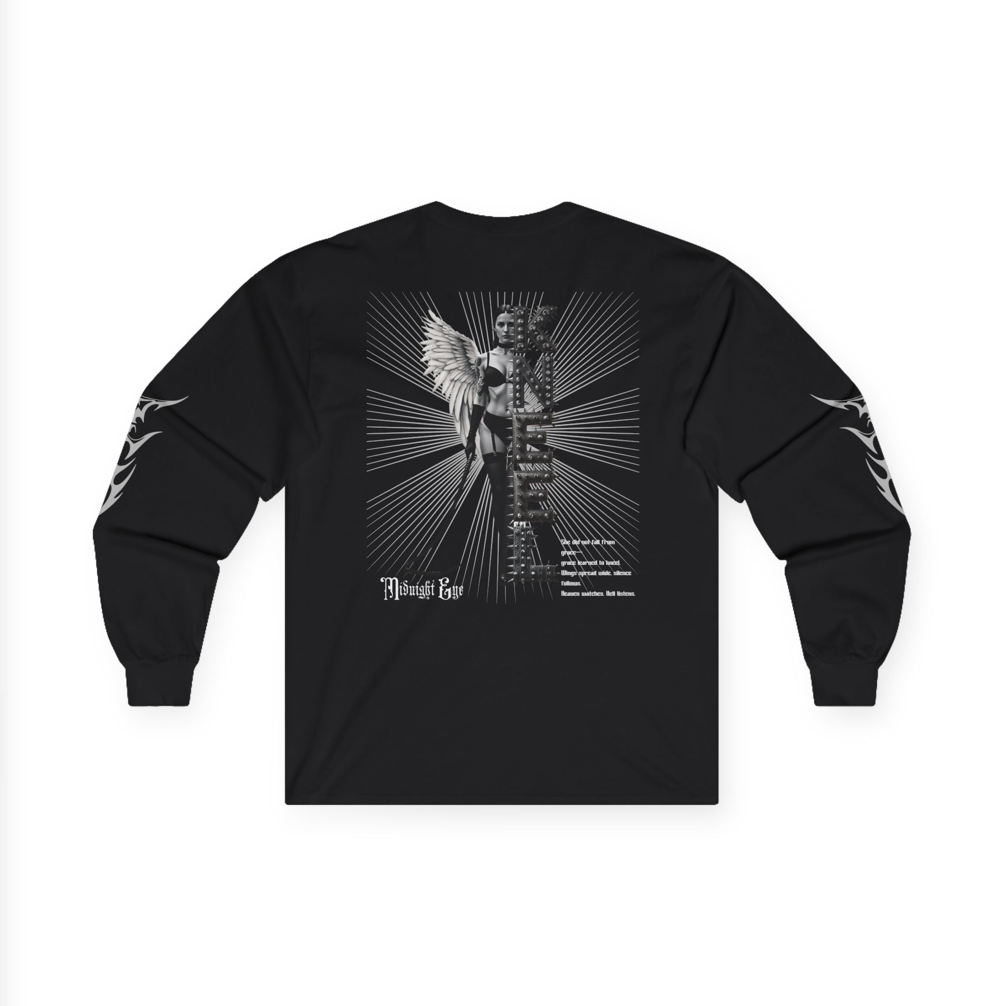 Long Sleeve Tee — 'Soft Is Not My Role' Gothic Angel Graphic - BDSM T-Shirt - Dark Angel Tee - Midnight Eye, LLC