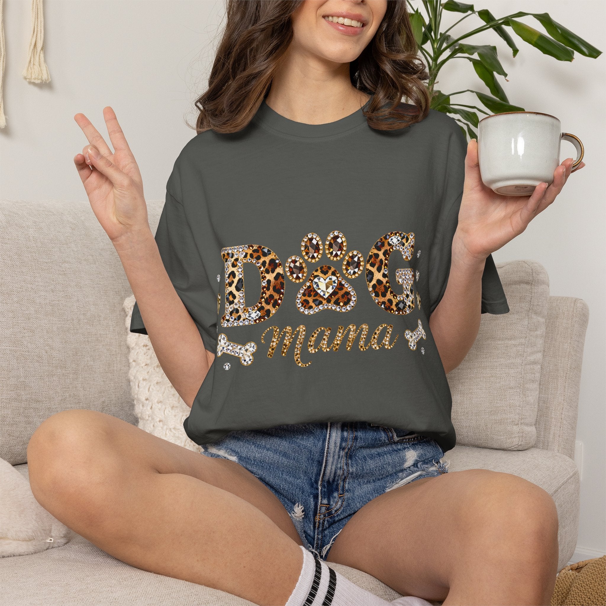 Faux Diamond Print Dog Mama Leopard Paw T-Shirt — Vintage Dog Mom Tee. Midnight Eye, LLC. 