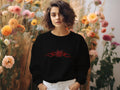 Wings Eye Red Rose Gothic Crewneck - Tattoo Art Graphic Sweatshirt. Midnight Eye, LLC.