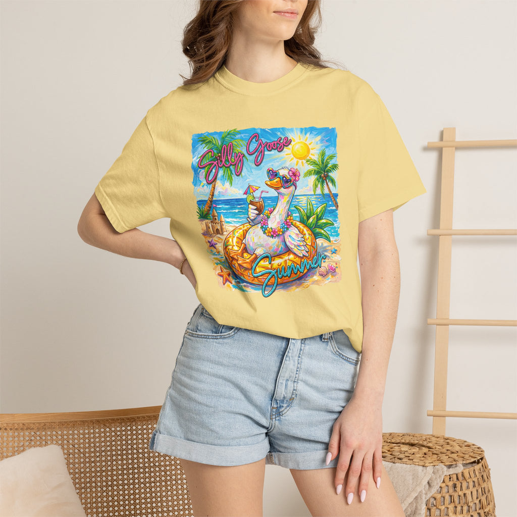 Silly Goose Summer T-Shirt - Colorful Summer Girl Tee - Beach Tee - Tropical T-Shirt - Midnight Eye, LLC