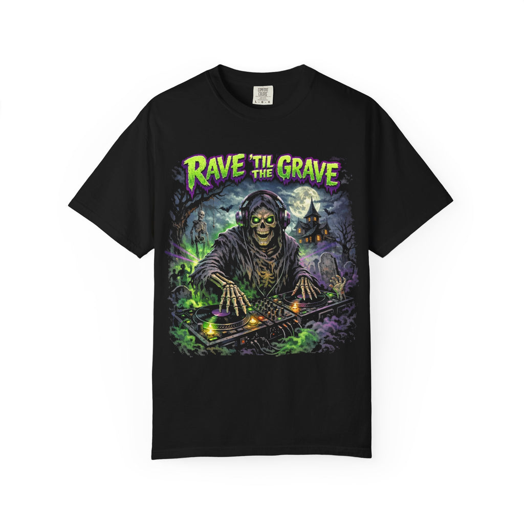 Rave Zombie Graphic T-Shirt — Gothic DJ Skeleton Halloween Tee. Midnight Eye, LLC