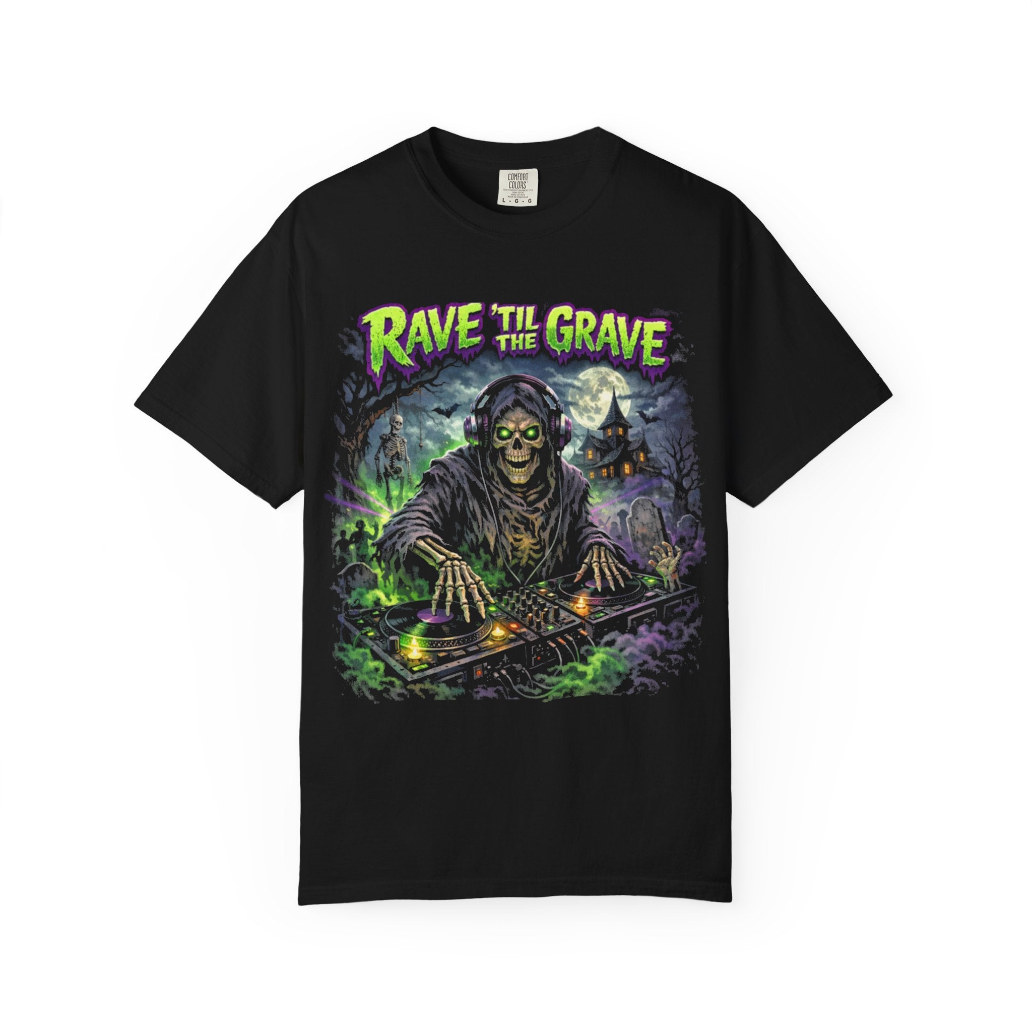 Rave Zombie Graphic T-Shirt — Gothic DJ Skeleton Halloween Tee. Midnight Eye, LLC