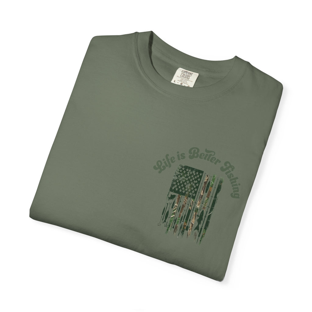 Fishing Flag T-Shirt — "Life is Better Fishing" Graphic Tee - Patriotic Tee - Father's Day T-Shirt - Midnight Eye, LLC