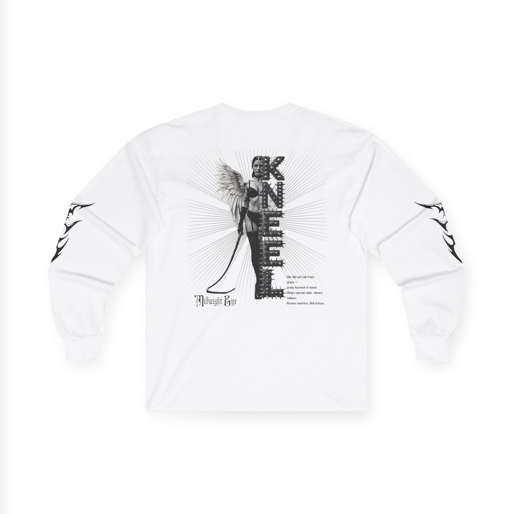 Long Sleeve Tee — 'Soft is Not my Role' Gothic Graphic with Angel & Tribal Sleeves - Midnight Eye, LLC