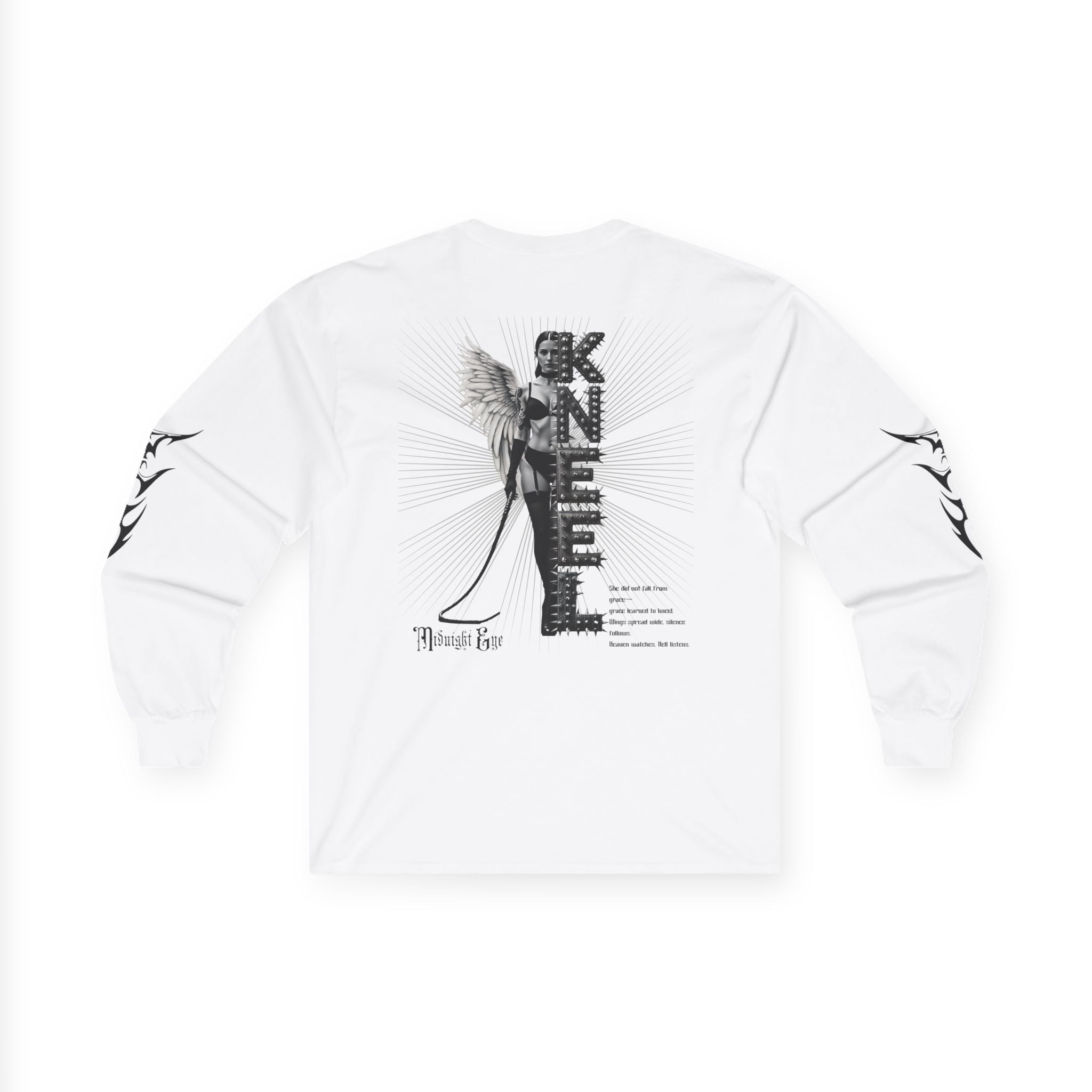 Long Sleeve Tee — 'Soft is Not my Role' Gothic Graphic with Angel & Tribal Sleeves - Midnight Eye, LLC
