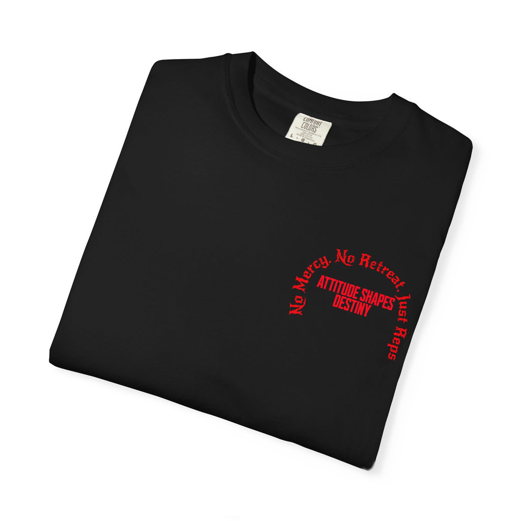 Knight Graphic T-Shirt — 'No Mercy, No Retreat, Just Reps' Design - Inspirational Tee - Workout Tee - Midnight Eye, LLC