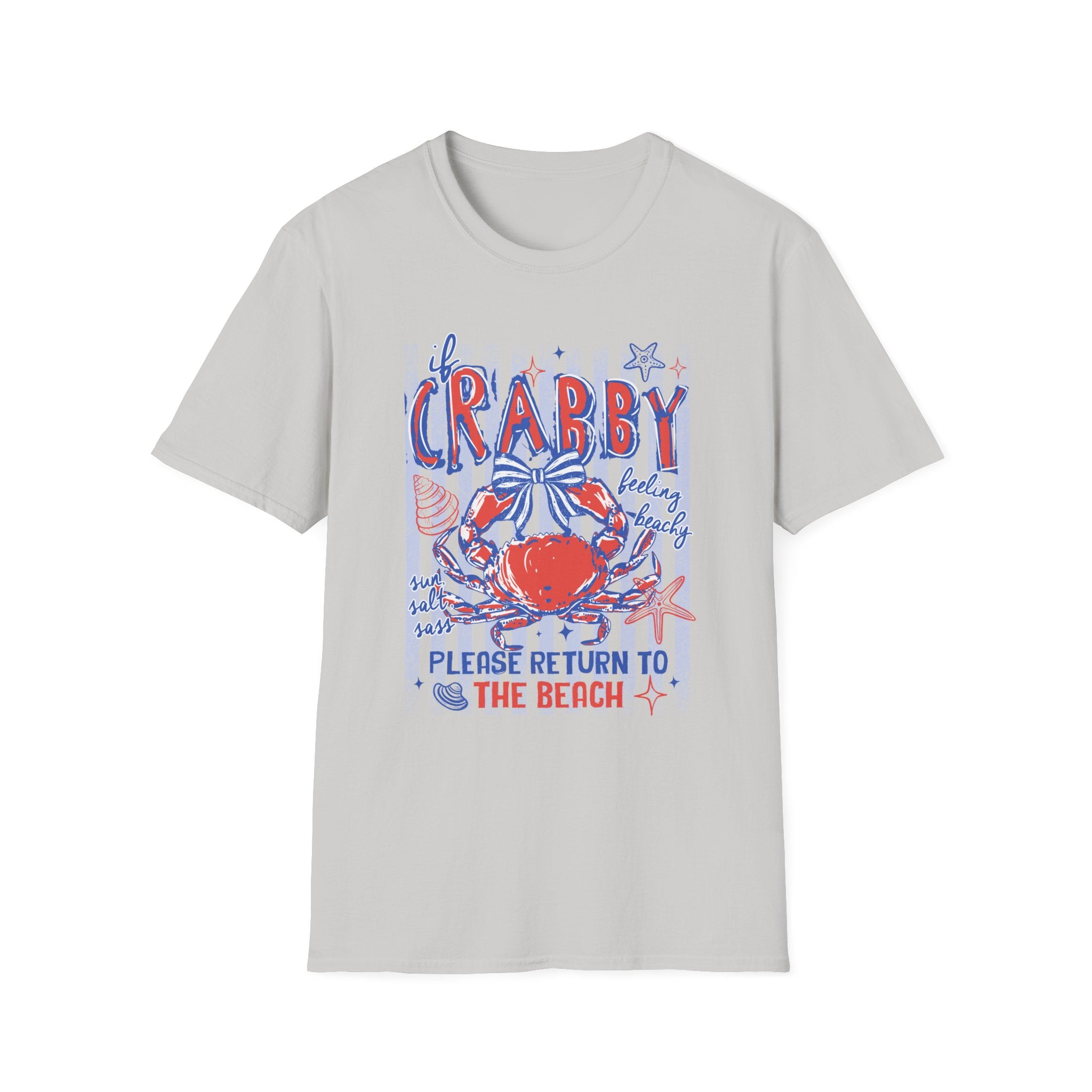 Crabby Beach T-Shirt — "If Crabby, Please Return to the Beach" Funny Summer Tee. Midnight Eye LLC.