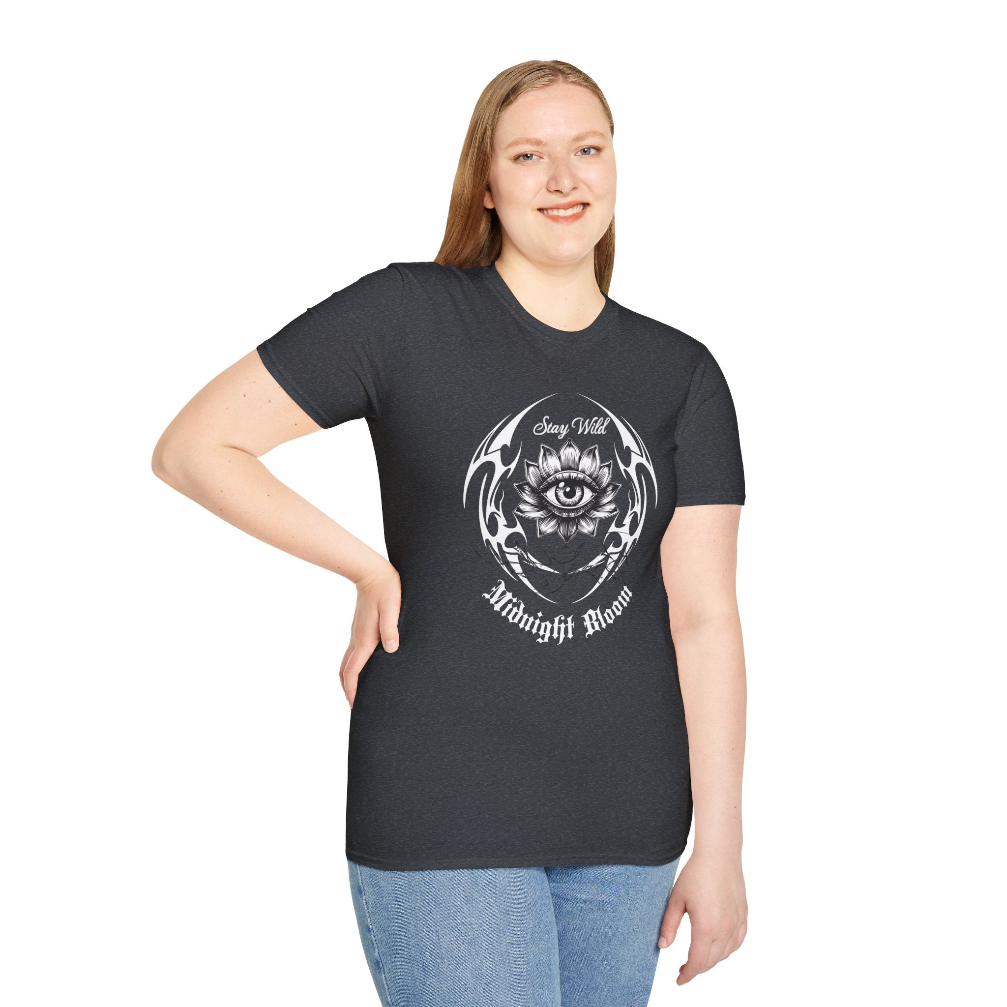 Stay Wild Midnight Moon T-Shirt — Mystical Lotus Eye Graphic Tee - Goth Tee - Dark Aesthetic T-Shirt - Midnight Eye, LLC