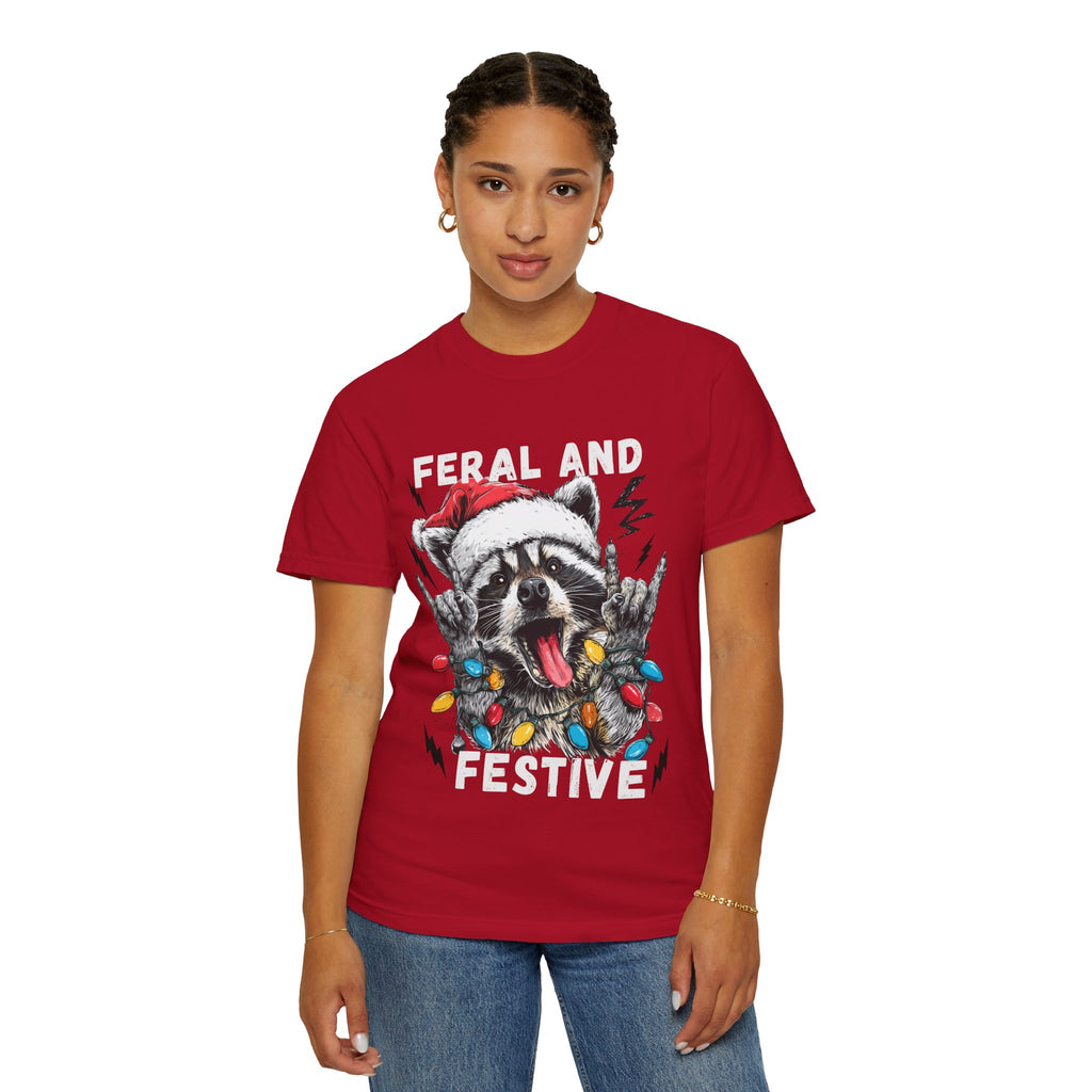 Feral and Festive Funny Raccoon Christmas T-Shirt - Racoon Graphic T-Shirt