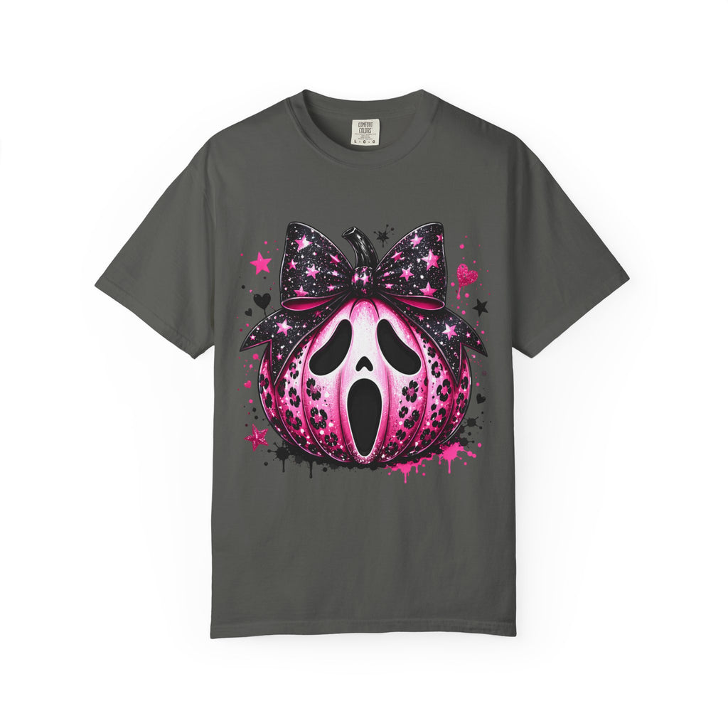Ghost Face Pumpkin T‑Shirt — Cute Pink Halloween Tee. Midnight Eye, LLC