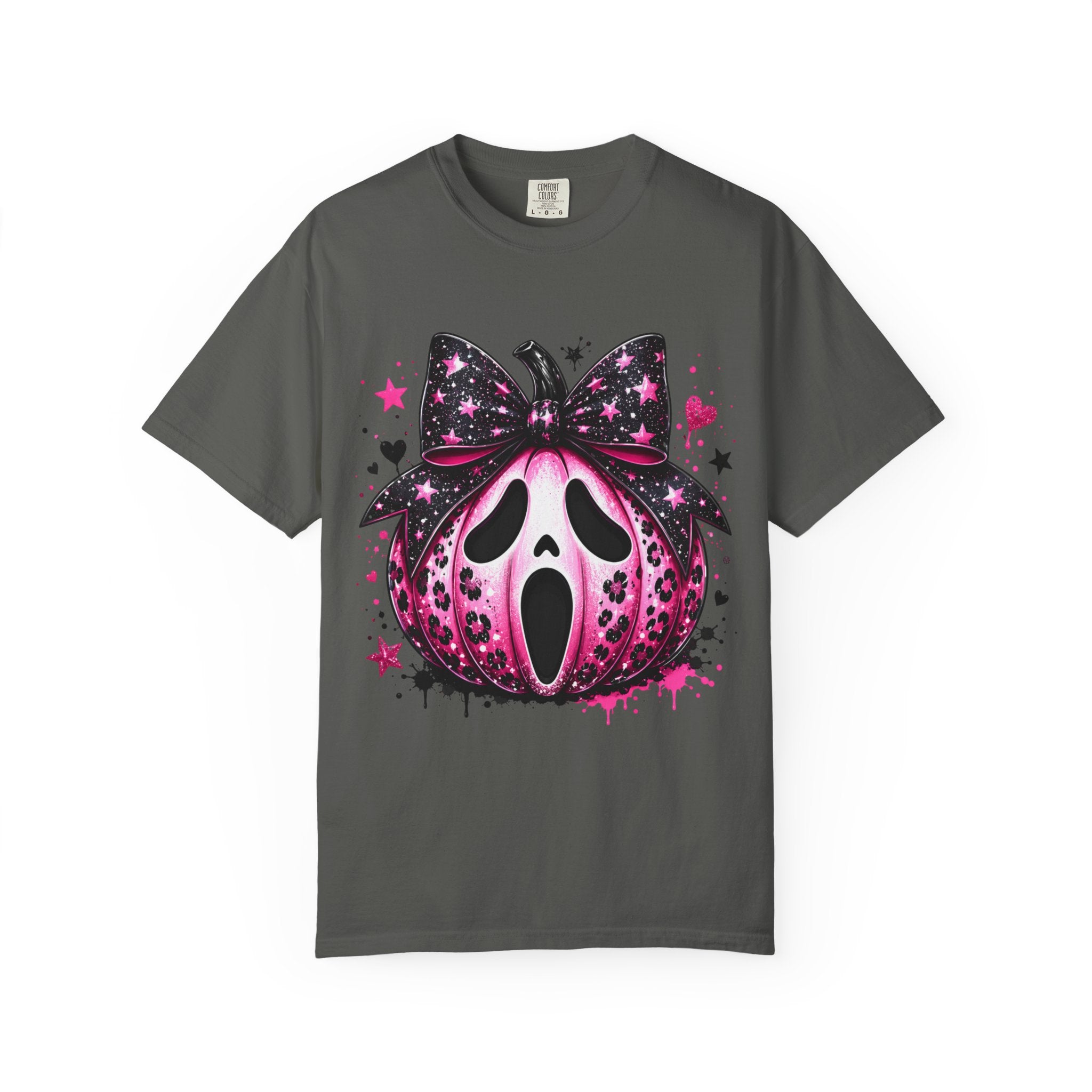 Ghost Face Pumpkin T‑Shirt — Cute Pink Halloween Tee. Midnight Eye, LLC