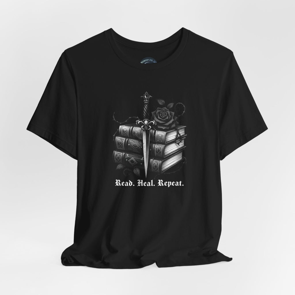 Read. Heal. Repeat. Gothic Book, Rose & Dagger T-Shirt. Books Tee - Dark Aesthetic - Midnight Eye, LLC