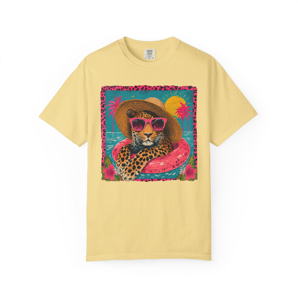 T-Shirt — Tropical Leopard in Sunglasses Summer Graphic - Sassy Vacation T-Shirt. Midnight Eye, LLC.