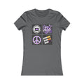 Women's Tee — Retro Purple Icons: Smiley, Peace Sign & Cassette Graphic