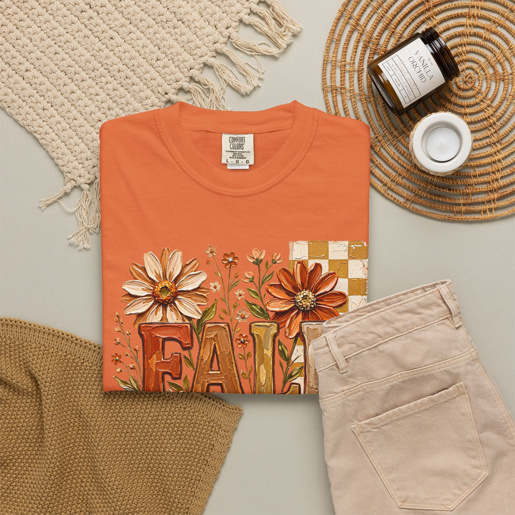 Fall Floral Pumpkin T-Shirt — Rustic Autumn Graphic Tee. Midnight Eye, LLC