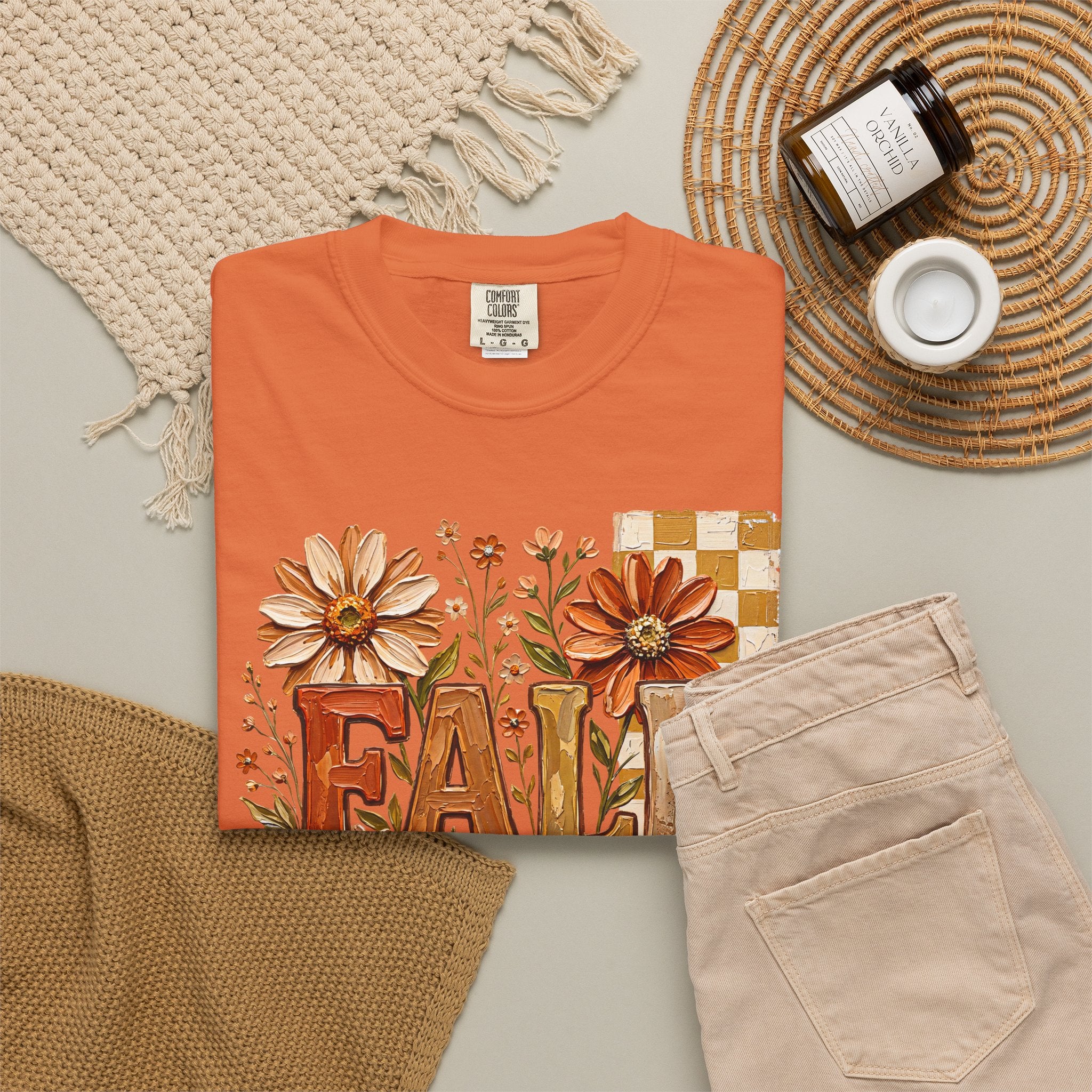 Fall Floral Pumpkin T-Shirt — Rustic Autumn Graphic Tee. Midnight Eye, LLC