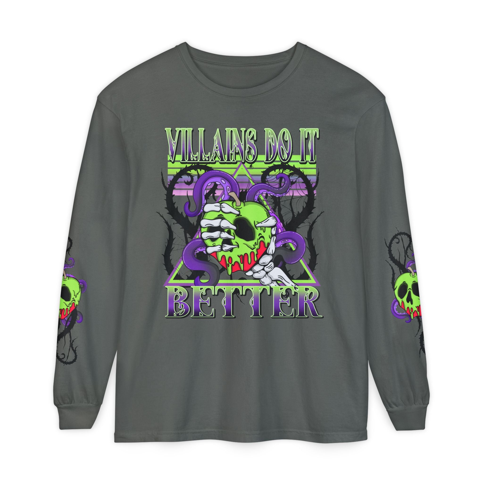 Villains Do It Better Long Sleeve Tee - Halloween Villains Graphic T-Shirt. Midnight Eye, LLC