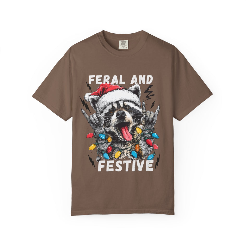 Feral and Festive Funny Raccoon Christmas T-Shirt - Racoon Graphic T-Shirt