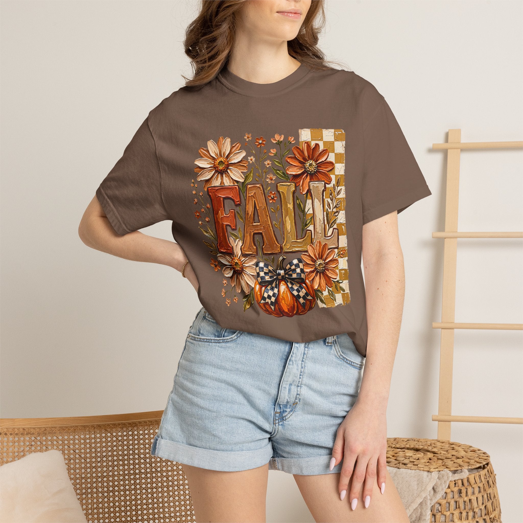 Fall Floral Pumpkin T-Shirt — Rustic Autumn Graphic Tee. Midnight Eye, LLC