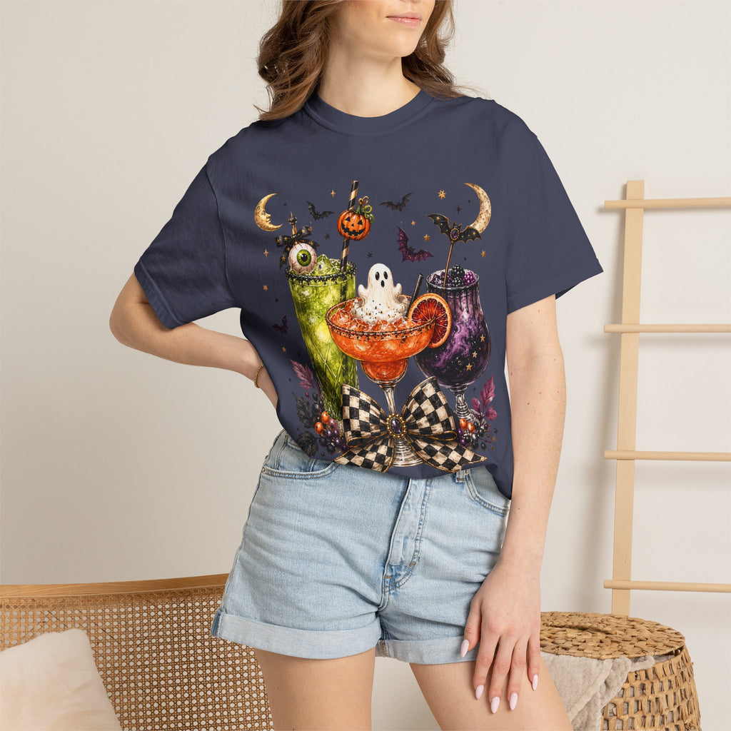Halloween Cocktail T-Shirt — Spooky Drinks, Cute Bats & Pumpkins. Midnight Eye, LLC
