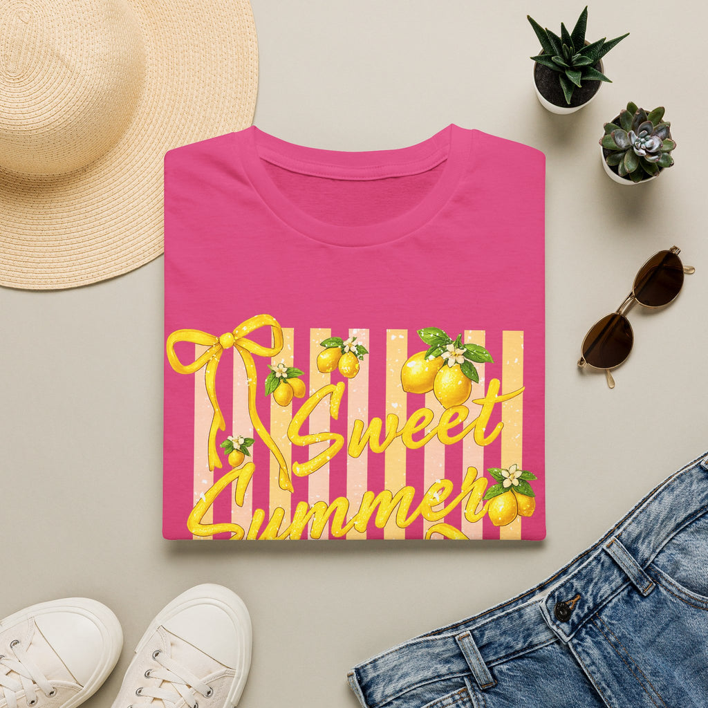 Sweet Summer Lemon Striped T-Shirt - Cute Bows Colorful Summer T-Shirt. Midnight Eye, LLC